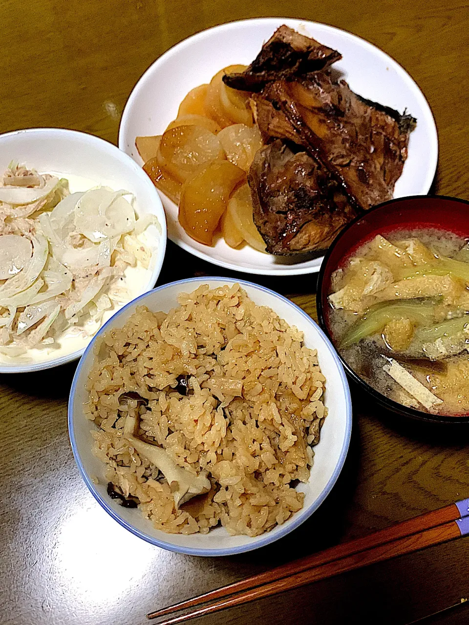 ぶり大根＆きのこの炊き込みご飯＆茄子のお味噌|のんさんさん