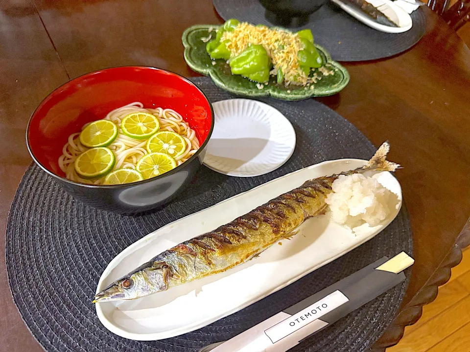 2025.9.11  酢橘冷麦と焼き秋刀魚に素焼き|Seikoさん