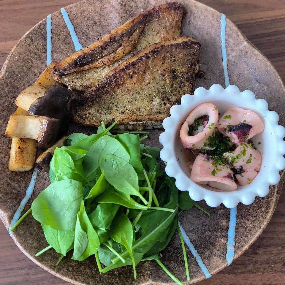 鯛のムニエル、いかバター焼き、エリンギ|ちーさん