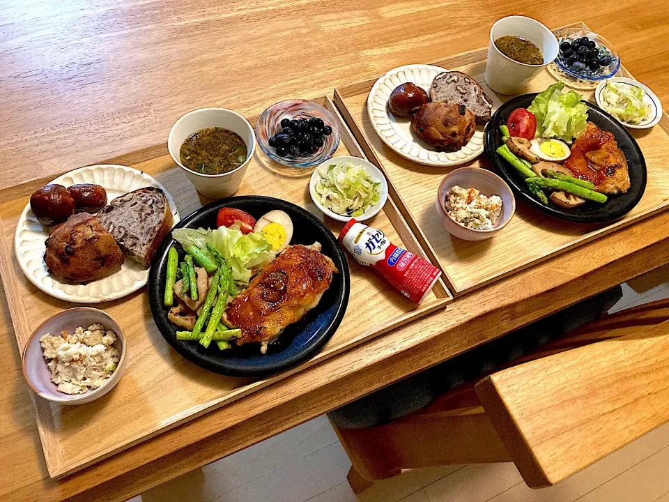 照り焼きチキンと野菜ソテー定食♡|さくたえさん