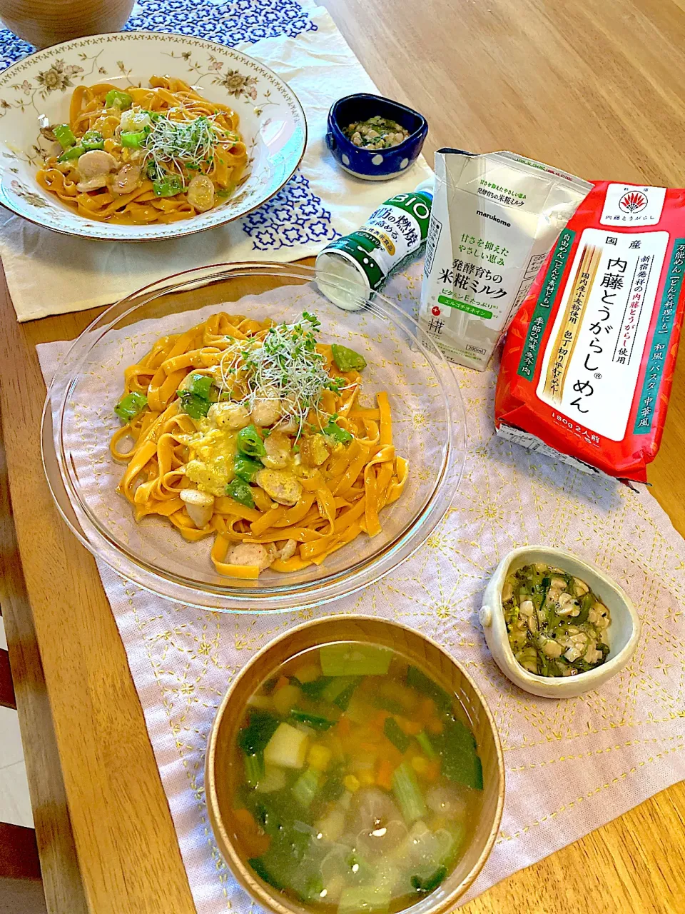 ☆東京土産の内藤とうがらし️麺と糀ミルクでカルボナーラ☆|さくたえさん