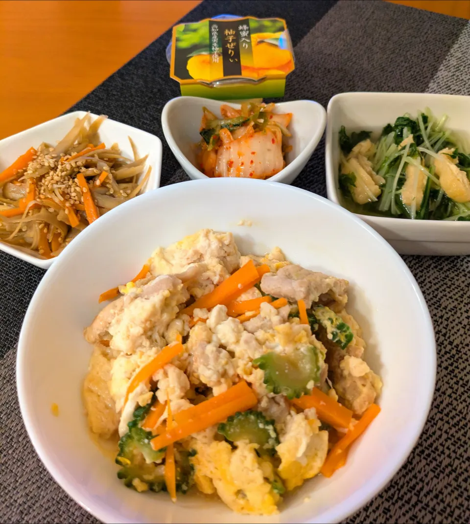 ☆ゴーヤチャンプルー　☆水菜とあげの煮浸し　☆きんぴら　☆キムチ|chikakoさん