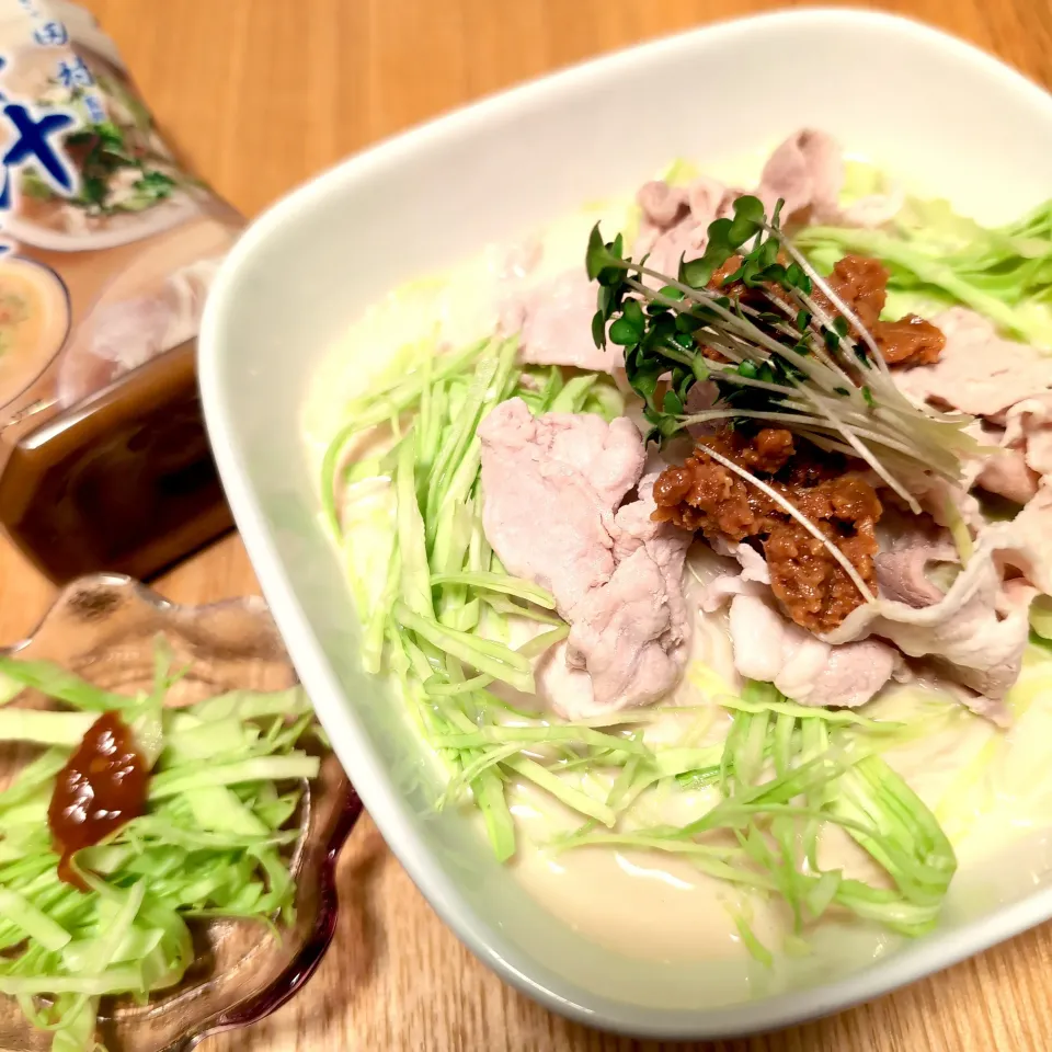 冷や汁の素で豚しゃぶ豆乳素麺/キャベツのみそでシンプルキャベツ〜マルコメさんお試し商品より〜|チョコさん