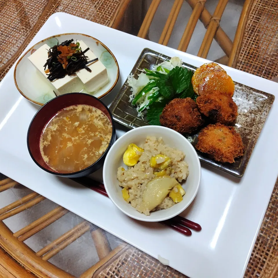 パパ作、栗筍おこわ定食です✨|rikako♪。.:＊さん