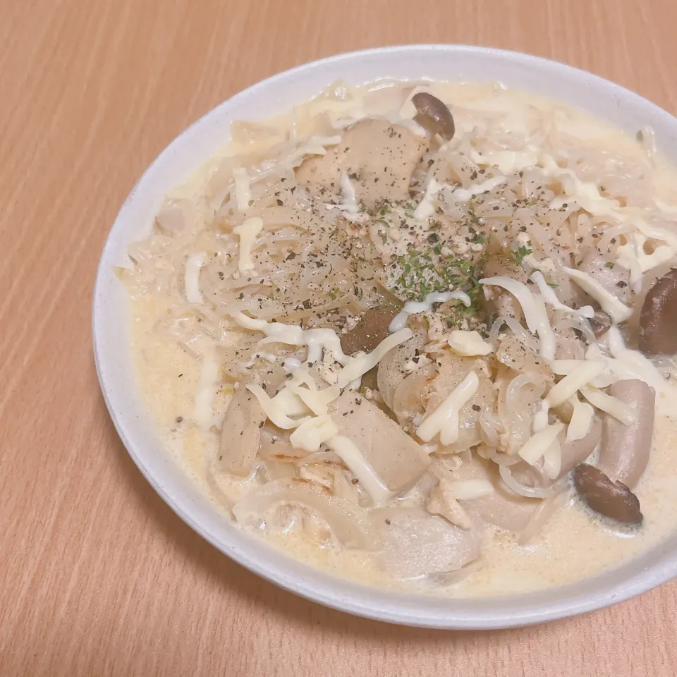 きのこクリームしらたきパスタ|みぃさん