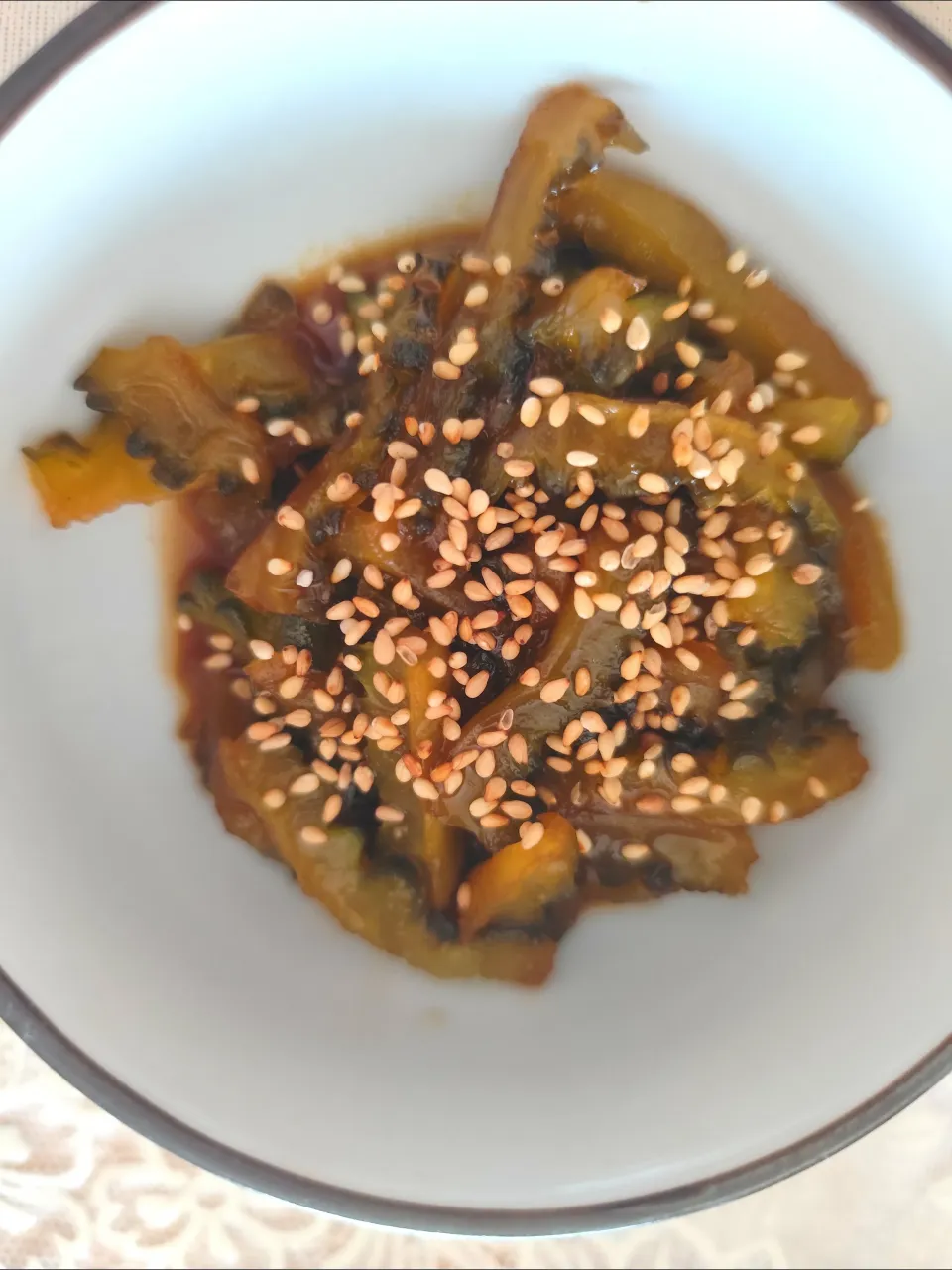 カンタン酢、黒糖パウダー、液みそでゴーヤ煮|m.rafuさん