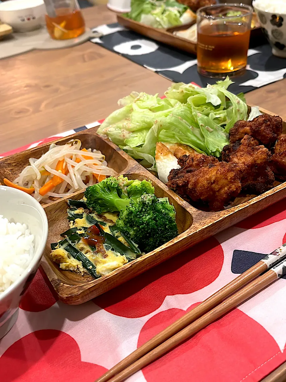 塩麹唐揚げ/ちくきゅう/もやしナムル/ニラ卵|𝕒𝕚. 𝕜𝕠𝕞ᵕ̈*さん