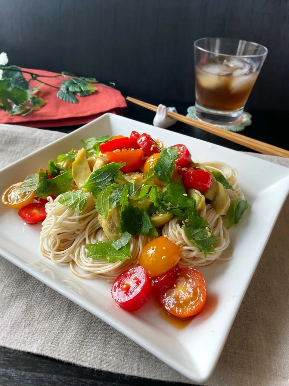 冷製トマトとなすのぶっかけ素麺|スイーツポテトさん