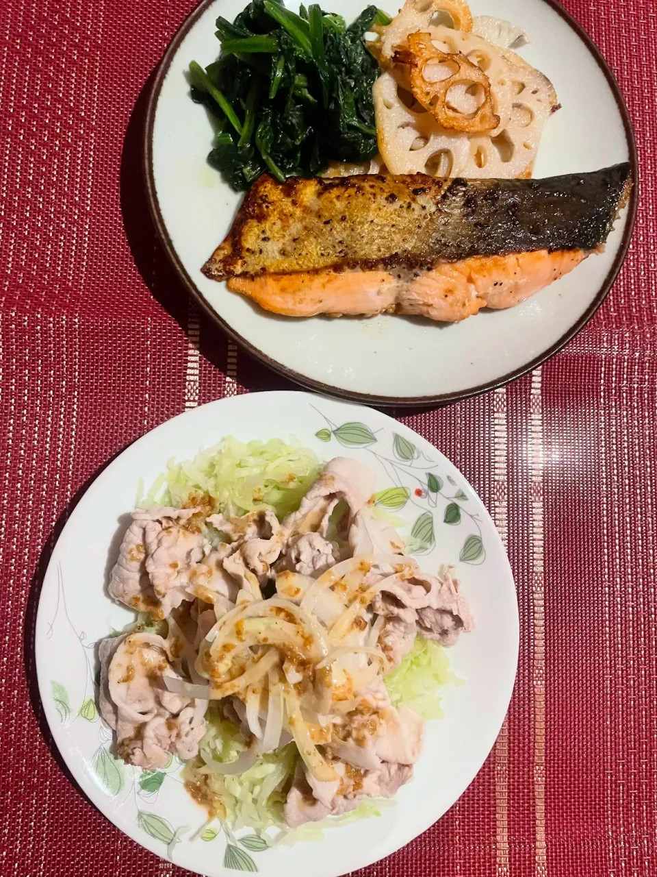 秋鮭バター焼きと豚しゃぶサラダ|めんちゃんさん