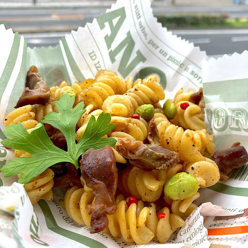 砂ずりと枝豆のフジッリ|Kさん