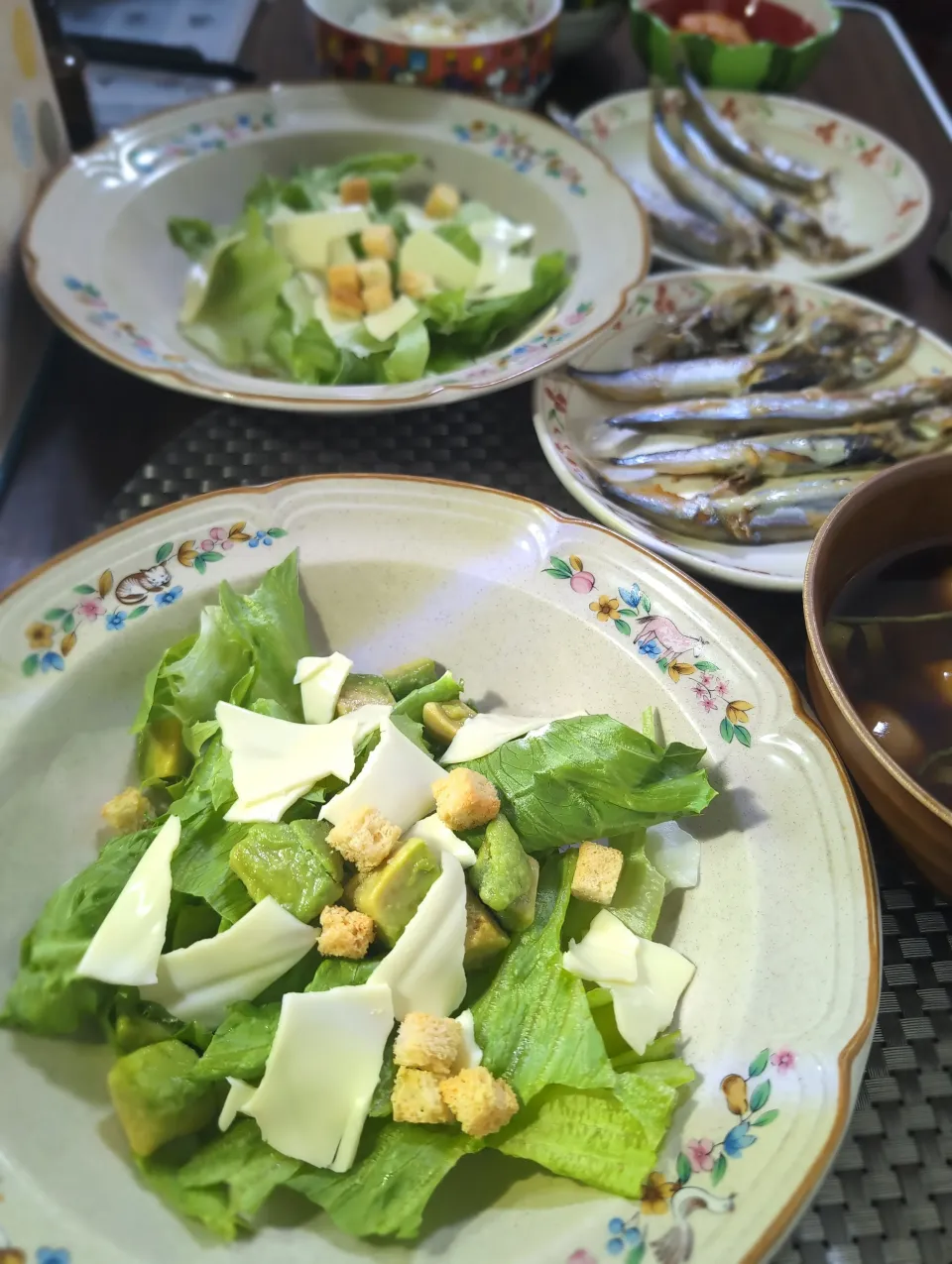 レタスサラダ＆ししゃも＆赤だし|テケテケさん