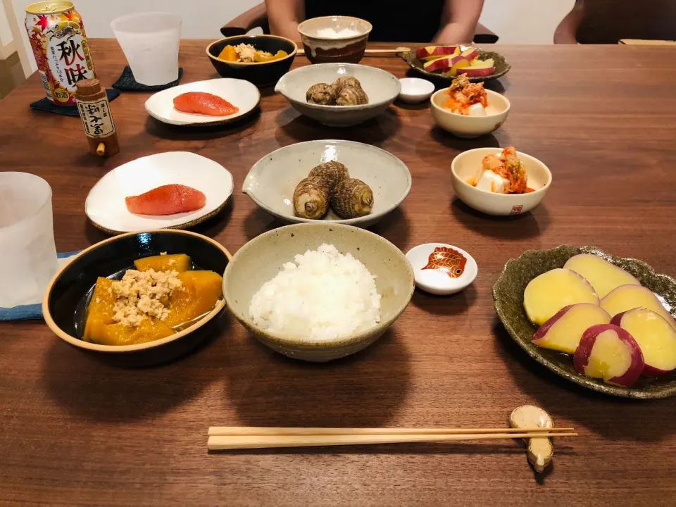 かぼちゃの鶏そぼろ煮、さつま芋のレモン煮、蒸し里芋|タロッカ主夫見習いさん