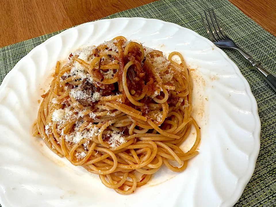 旦那作🧑‍🍳　のミートソースでボロネーゼ🍝|BUBUさん