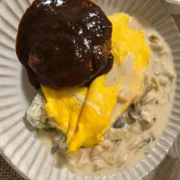 2色オムライス(ハンバーグ・鶏のクリーム煮)| たなばたさん