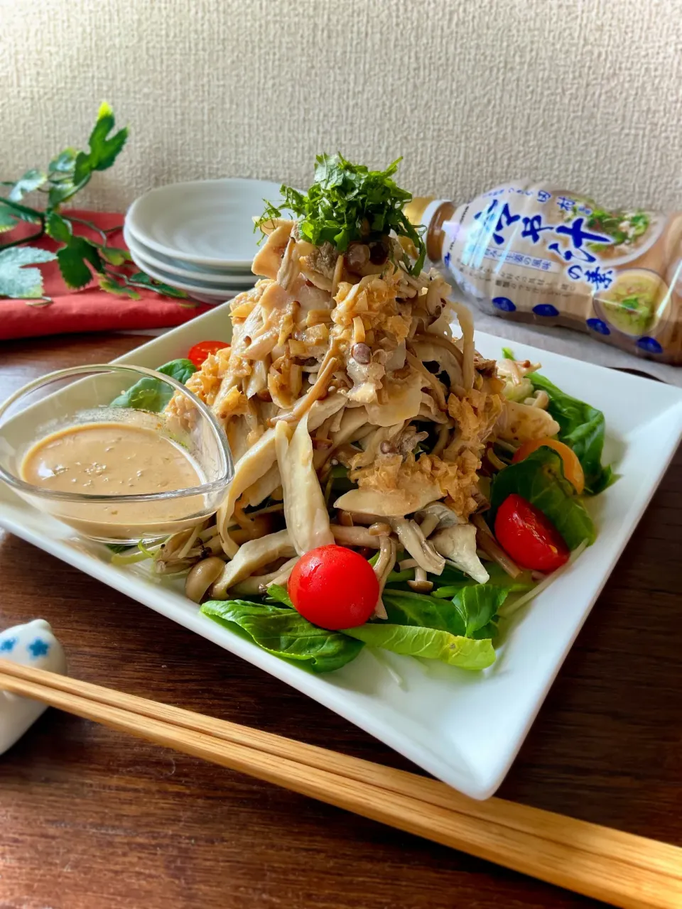 きのこ＆豚しゃぶnoサラダ～冷や汁の素ドレッシング～|スイーツポテトさん