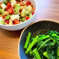 つるむらさきのオイスターソース炒めといつものサラダ|サマンサさん