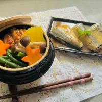 「釜飯風＆鯖味噌煮」