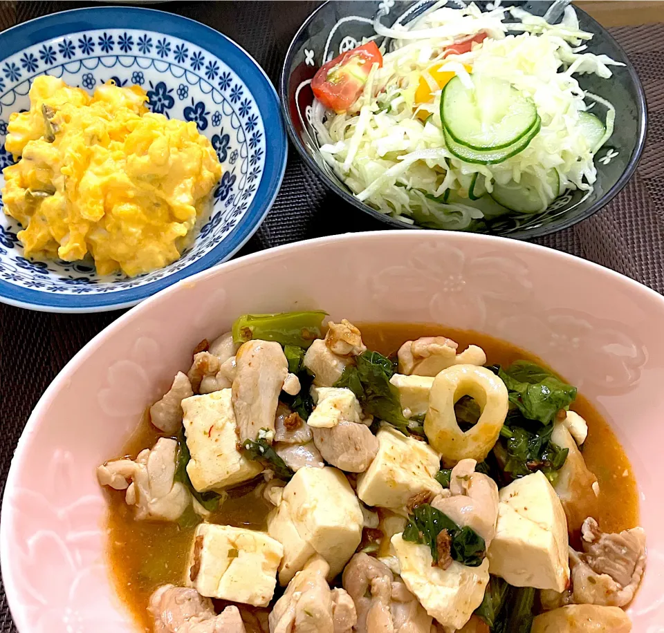 麻婆豆腐  マッシュかぼちゃ  サラダ|minipicnicさん