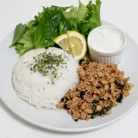 【超時短3分！フレッシュバジルの生野菜を添えて🤤】ガパオライス（ผัดกะเพรา）🇹🇭