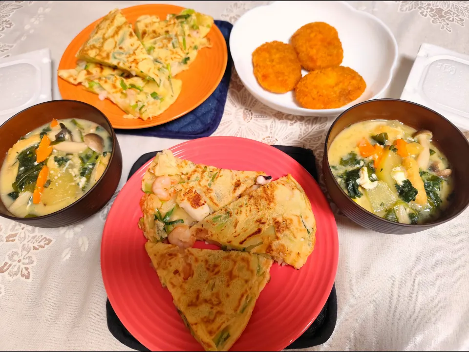 海鮮チヂミ風、具沢山味噌汁の夜ごはんメニュー|m.rafuさん