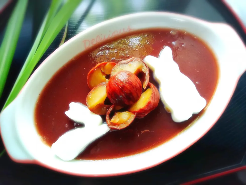 栗の渋皮煮乗せ水ようかん|きこりnoteさん