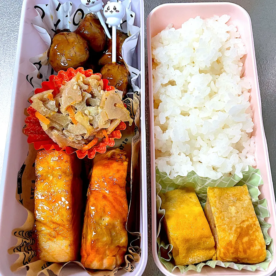 ミートボールと照焼しゃけ弁当|あおのりさん