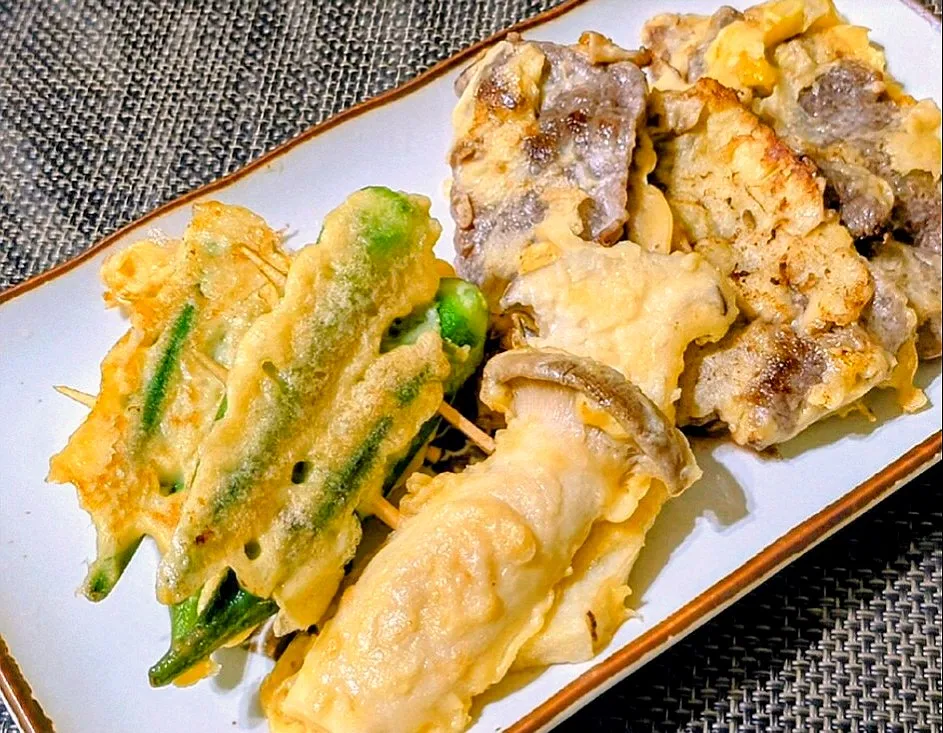 【主菜】韓国🇰🇷のジョン(黒毛和牛、エリンギ、オクラ)|シュビラさん