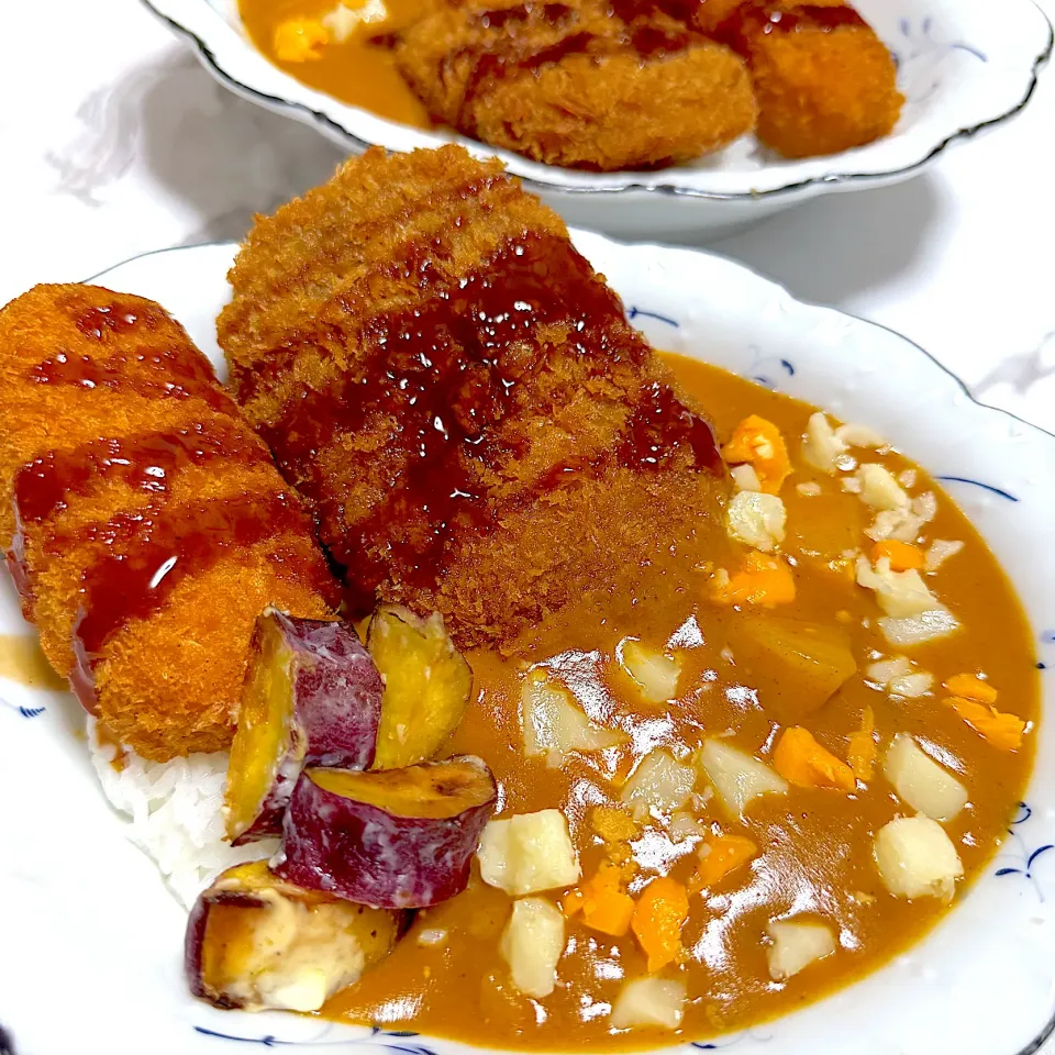 揚げ物と北海道チーズバターカレー|Sakuraさん