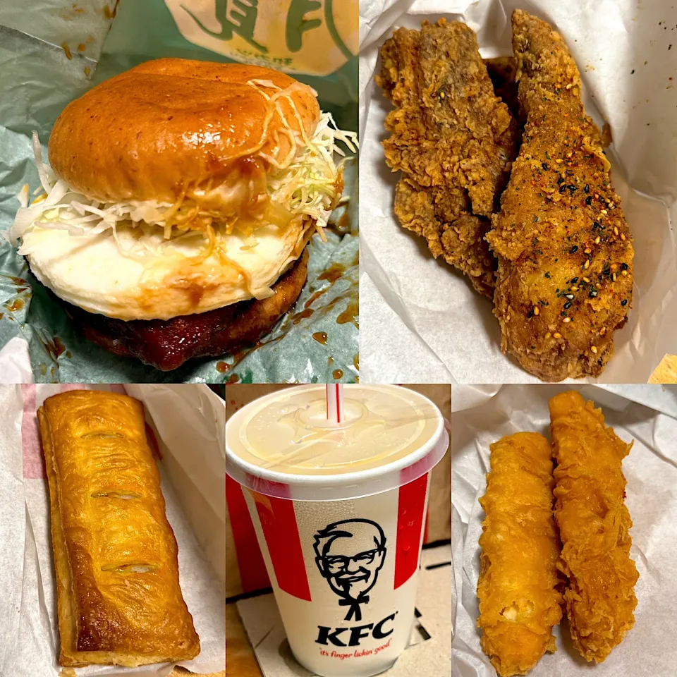にんにく醤油チキン🍗　　月見カツバーガー🍔🌕　月見パイ🥧　クリスピーx2  レモネードソーダ🥤|るみおんさん