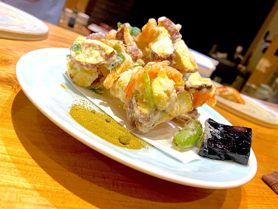 栗と小海老のかき揚げは抹茶塩で|shikaさん
