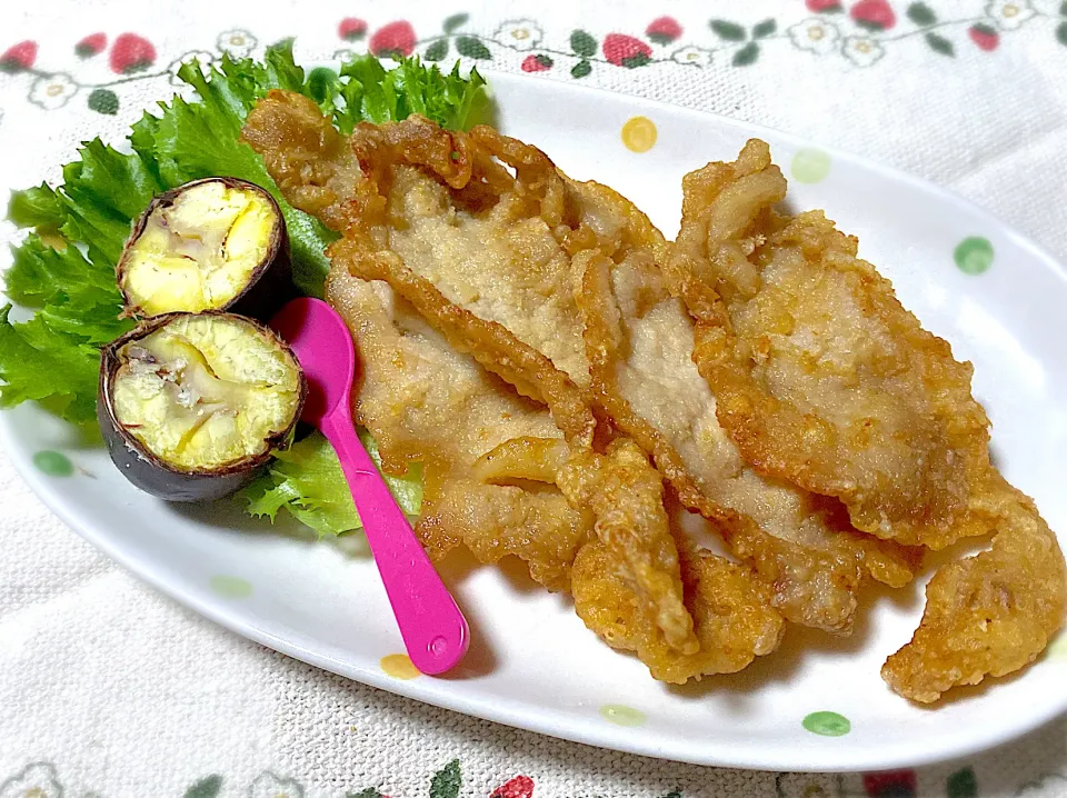豚肉の唐揚げと🌰塩茹で栗|eiyadeさん