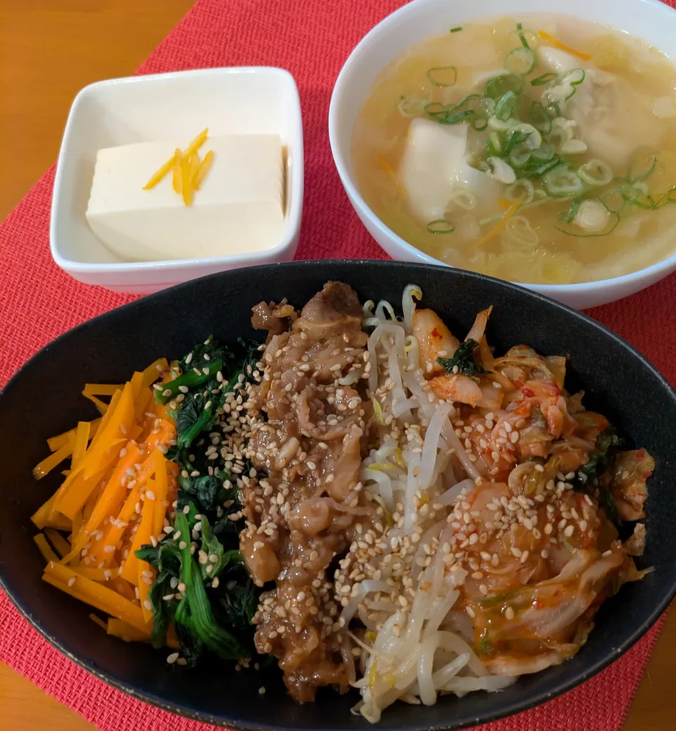 ☆ビビンバ風プルコギ丼　☆ワンタンスープ　☆ゆず豆腐|chikakoさん