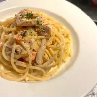 秋鮭とキノコのクリームソーススパゲッティ|takashiさん
