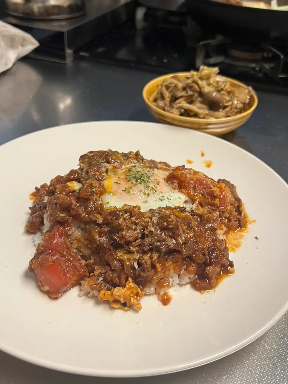 ミンチカリーとキノコのマリネ|リョウさん