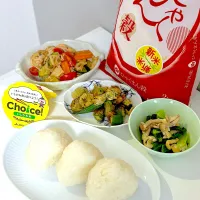 石川米で塩むすびとオクラ唐揚げ他2品|rocky01さん