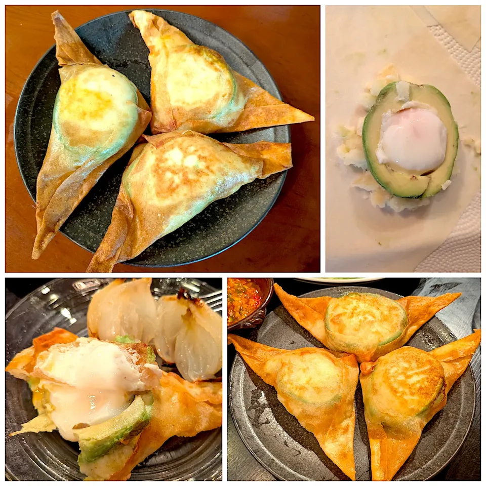 Inspired from pesce0414's Brick🇹🇷Spring roll🍳鹿野さんの包み揚げ･ﾌﾞﾘｯｸ仕立て💃 ｱﾘｺﾞ,ｱﾎﾞｶﾄﾞ,温玉で♨️|🌈Ami🍻さん