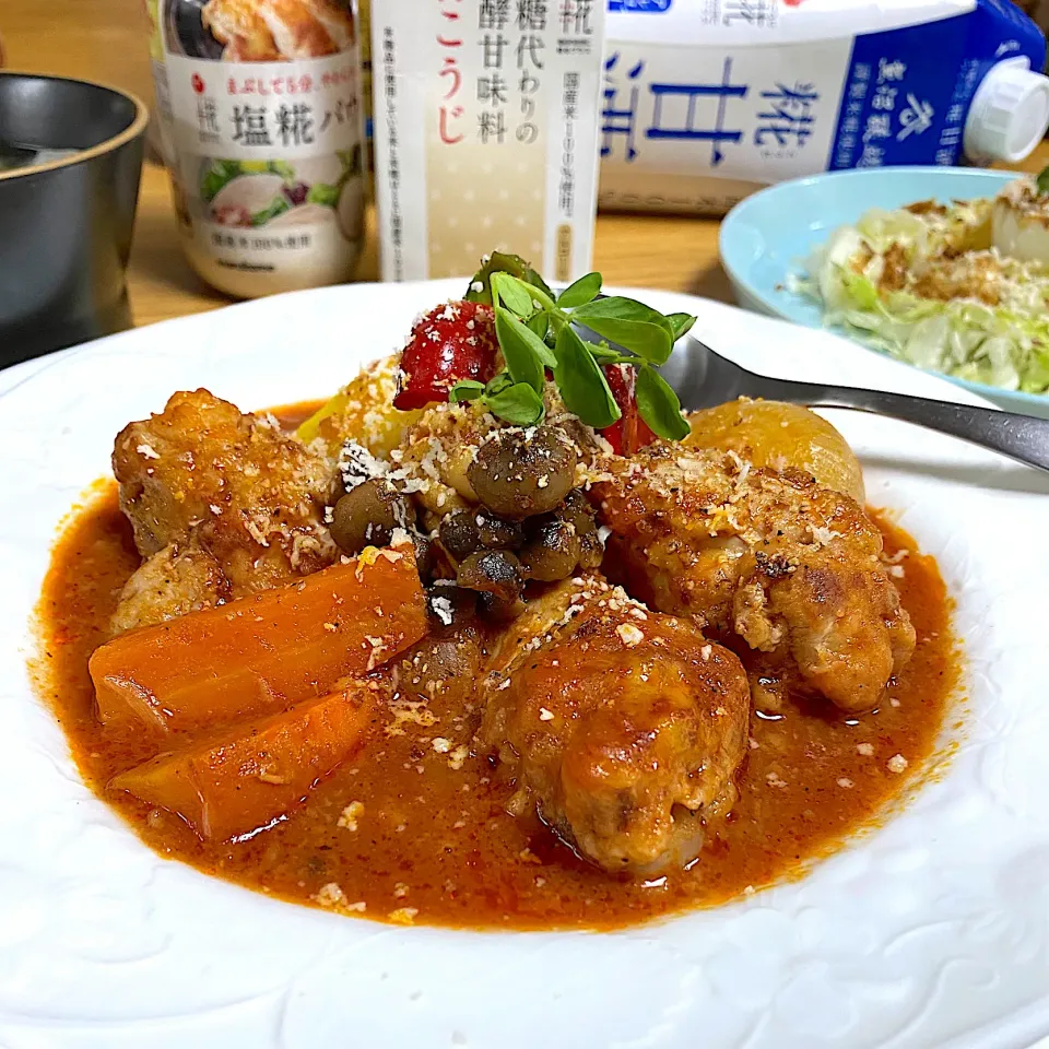 志野さんのコンソメいらないよ〜 甘酒プラスで更に旨みアップ😘                 鶏手羽元のカチャトーレ   (鶏肉の甘酒トマト煮)|sakurakoさん