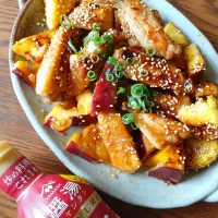 牛だしで鶏手羽中とさつま芋の甘辛焼き🍠
