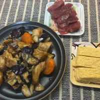 タラと野菜の黒酢あん、だし巻き卵、カツオの刺身|ルナピーボールさん