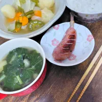 信州ソーセージ　野菜スープ|クークマさん