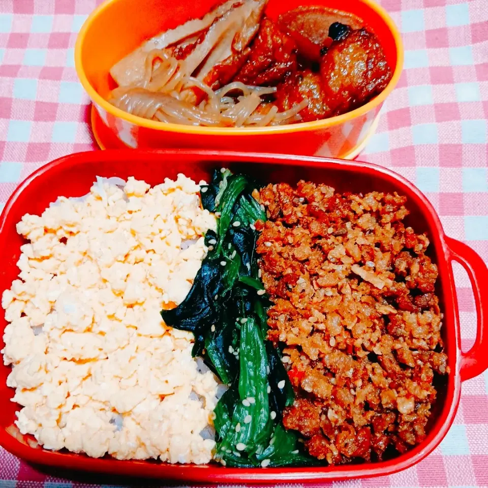 娘の三色弁当&大根と練り物の煮物|あんみっちゃんさん