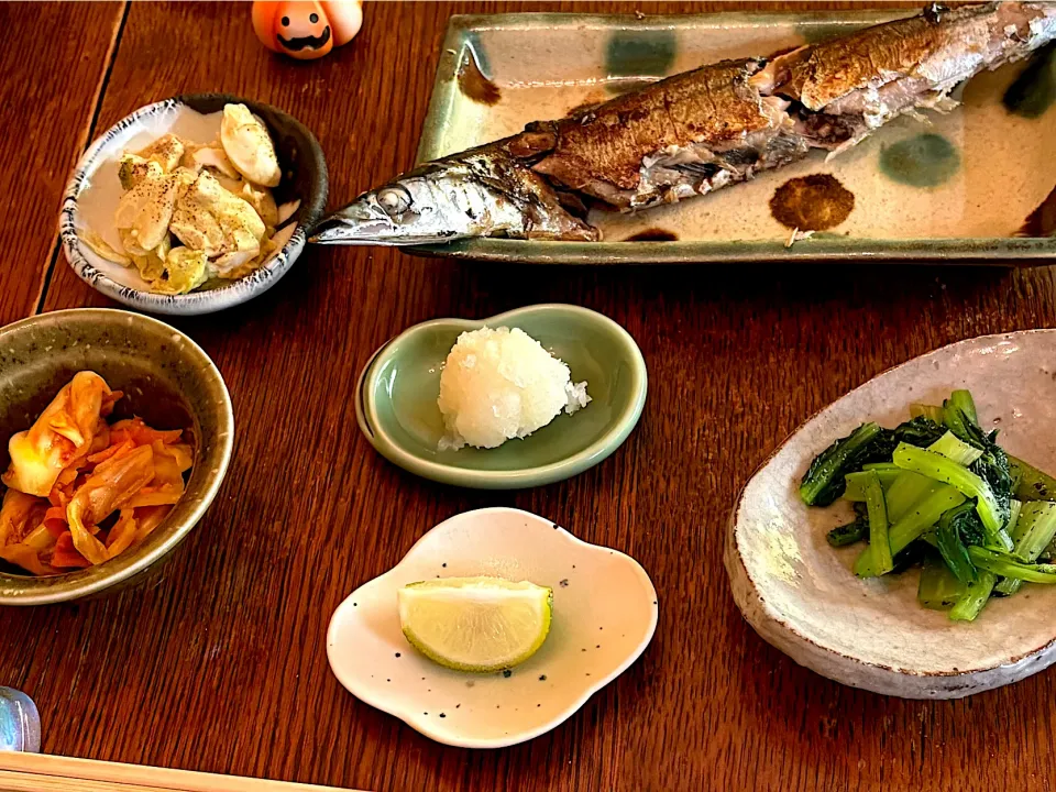 晩ごはん♯さんま♯自家製キムチ♯小松菜おひたし|小松菜さん