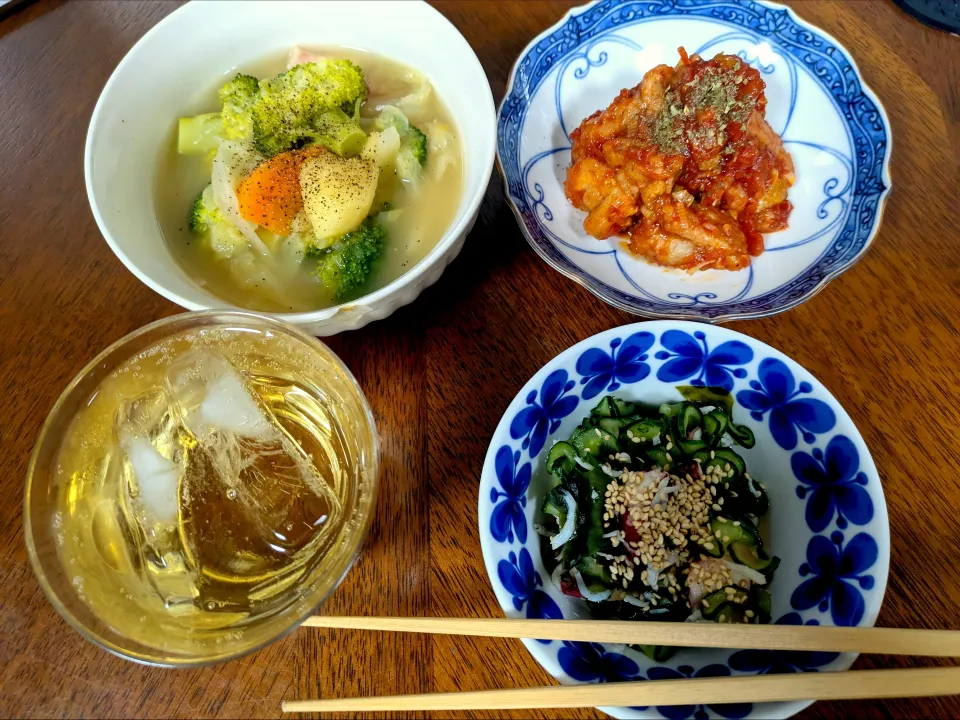 鶏チリと酢の物、ポトフの晩ごはん🥃|jpsさん