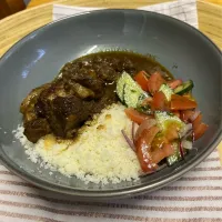 African phuthu pap, beef stew and coriander salsa|JPさん