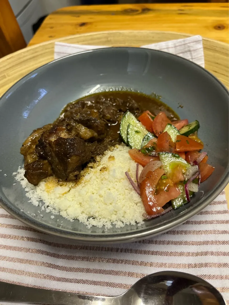 African phuthu pap, beef stew and coriander salsa|JPさん