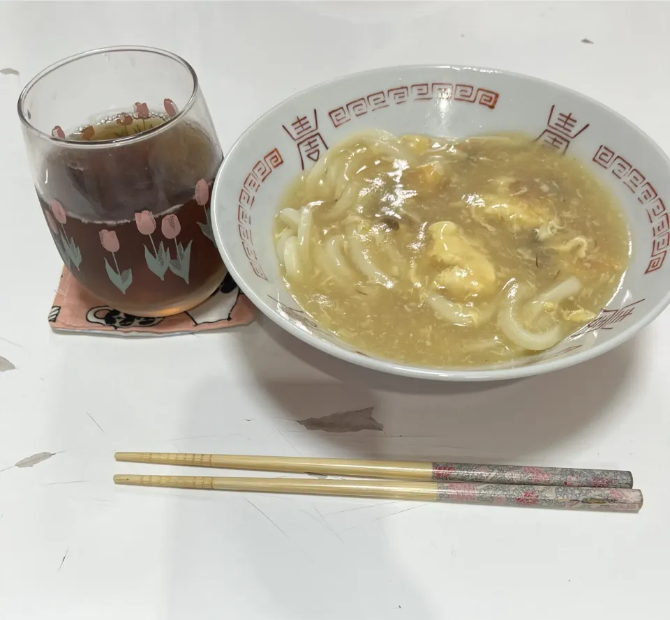 晩御飯☆ふかひれスープで餡かけうどん|Saharaさん