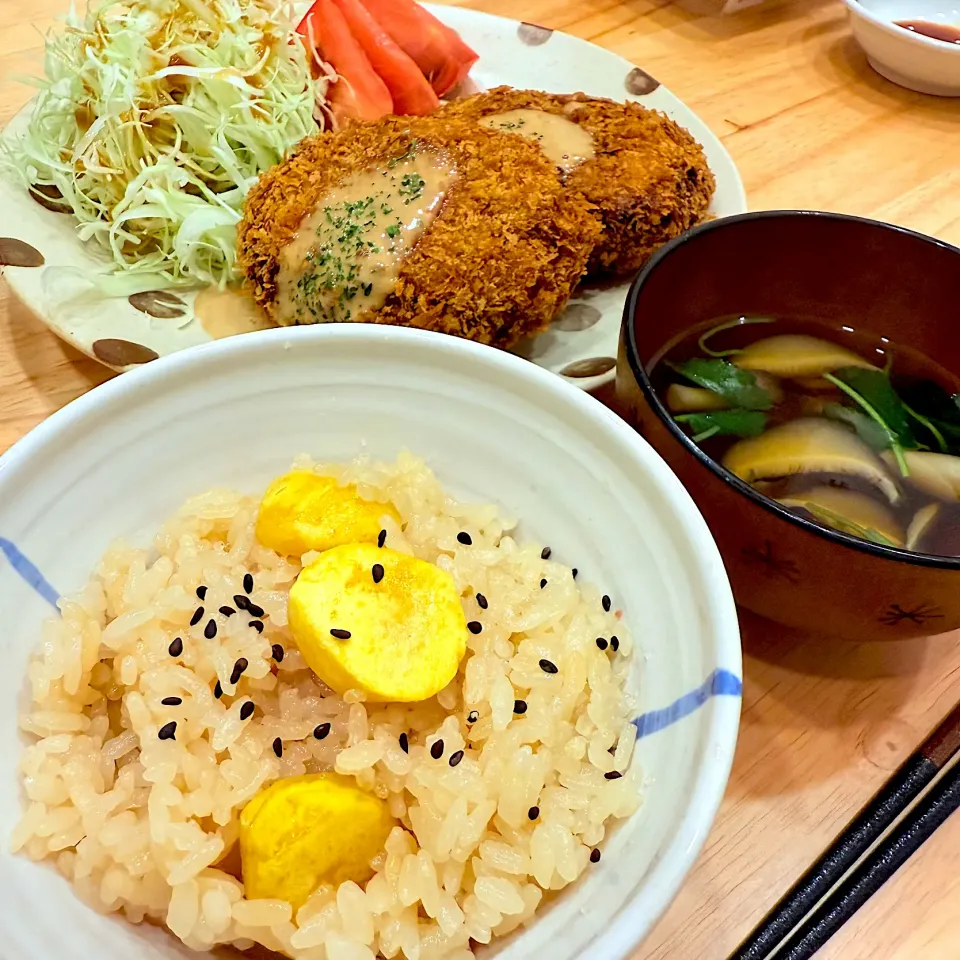 カボチャコロッケと栗ご飯|もやぴさん