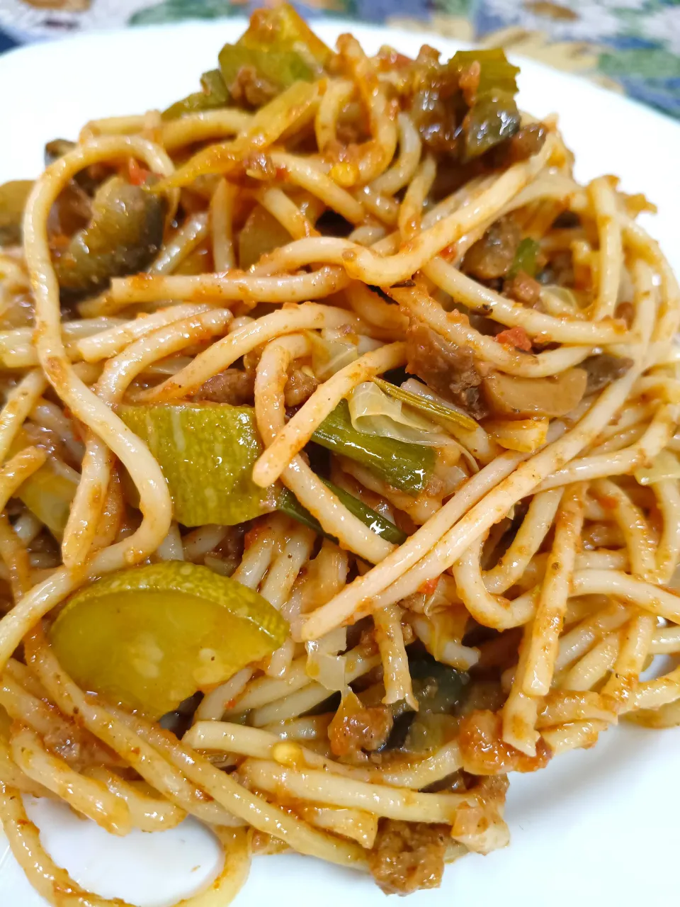 zucchini and eggplant with mince sauce Spanish pasta|hinaさん