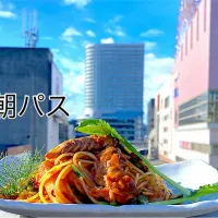 鯖の水煮缶で朝パスはトマトソース〜リコピン摂取|shikaさん