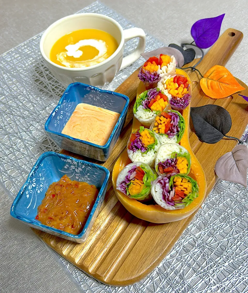 バターナッツかぼちゃのポタージュ＆レインボーロール|akkiyさん